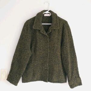 Kilkenny Sweater Blazer Womens L Green Wool Buttons Collared Ireland Goblincore